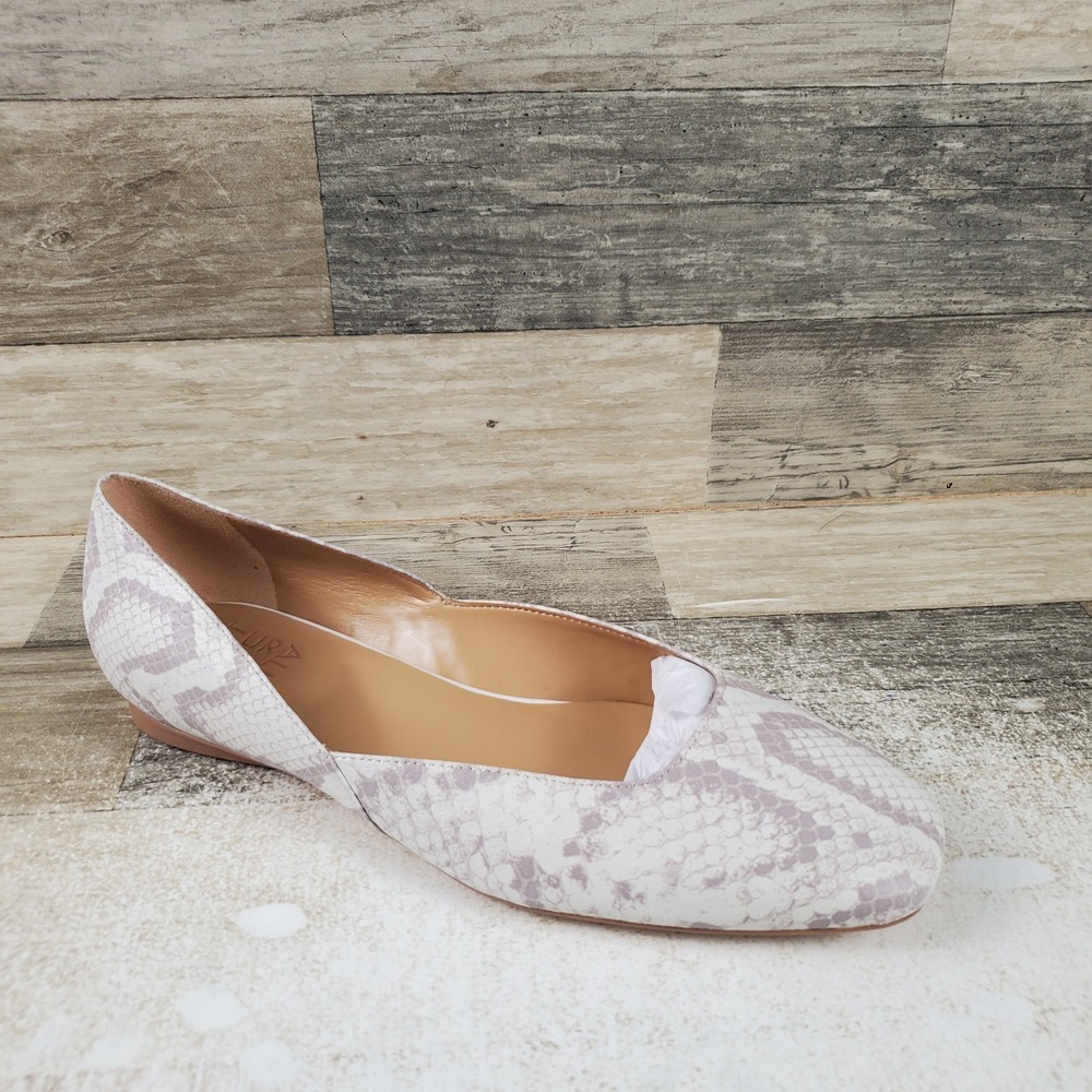 Naturalizer Cody Womens Flats Sz 7.5 W White Snake Leather Slip On Square Toe